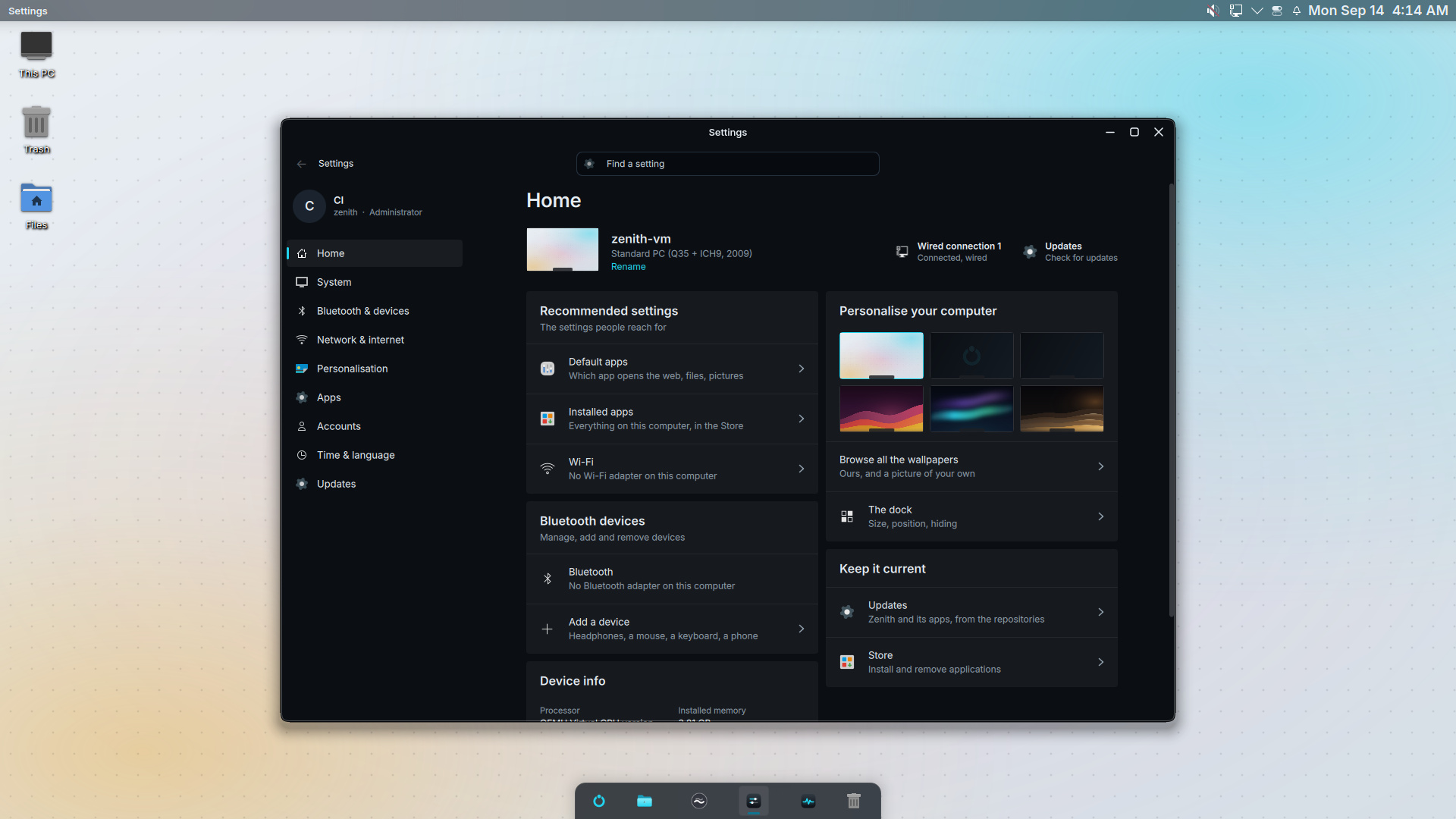 The Zenith desktop